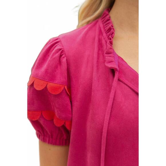 NEW VOY scallop detailed suede dress in wine/orange - Picture 6 of 6